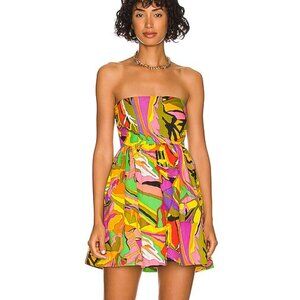 S/W/F Birds of Paradise strapless abstract cotton babydoll tropical Mini Dress M